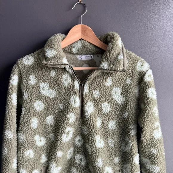 Carve Designs Wesport Jacquard Tunic Quarter Zip Jacket Medium in Olive Leopard - Picture 6 of 6